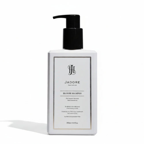 Formulated to instantly neutralise brass and yellow undertones in blonde and highlighted hair, this product can be used safely on natural hair as well as on all Jadore hair extensions. The ideal addition to your hair care routine to maintain a bright, cool blonde. PRO TIP - If washing hair extensions, it is best to wash them for their first ever shampoo with Jadore's volume shampoo. This blonde shampoo can grab to hair extensions if they have not been washed before.
