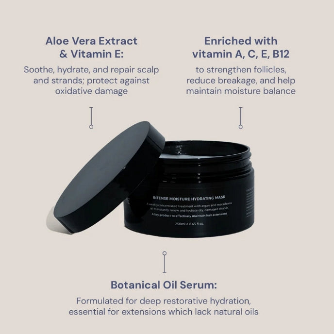 Our nourishing mask offers intensive conditioning care for strengthening and smoothing damaged, brittle or unmanageable hair. This innovative formula is ideal as a weekly treatment to replace lost moisture and maintain the manageability of all hair extensions.